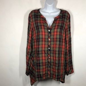 J.Jill red and green plaid blouse size medium